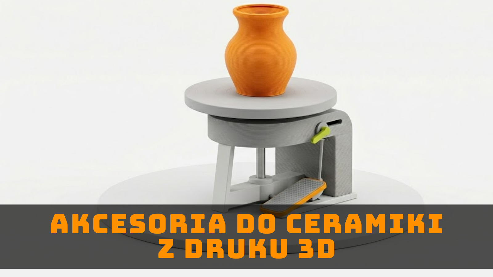 Grafika ilustracyjna przedstawiająca akcesoria do ceramiki, symbolizująca narzędzia i elementy pomocnicze wykonywane z pomocą druku 3D.