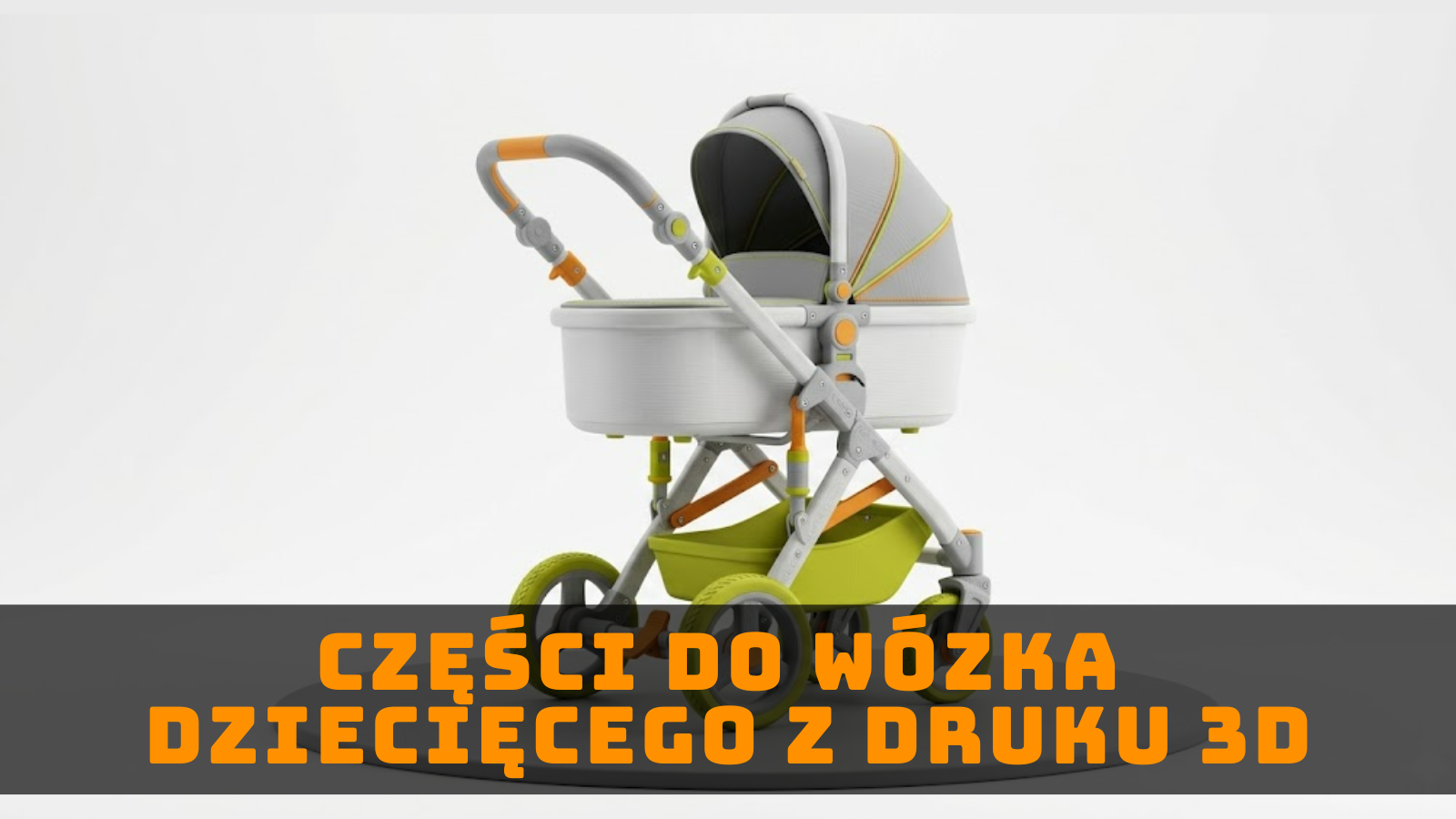 Grafika ilustracyjna wózka dziecięcego symbolizująca dorabianie części do wózka z pomocą druku 3D.