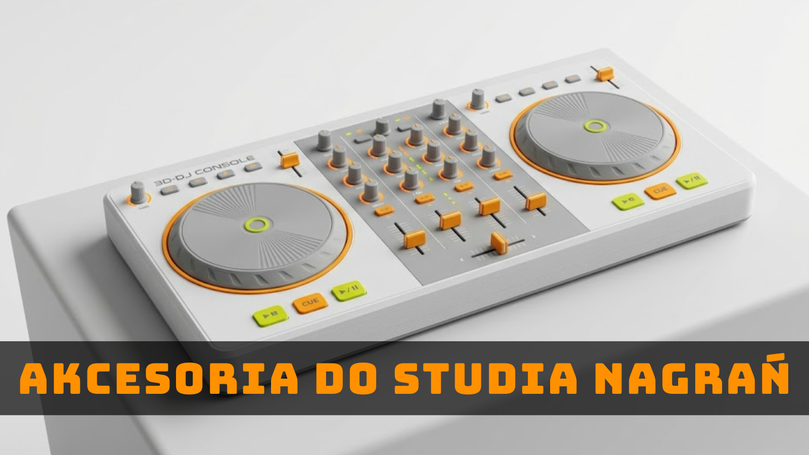 Grafika ilustracyjna kontrolera audio symbolizująca akcesoria do studia nagrań wykonywane z pomocą druku 3D.