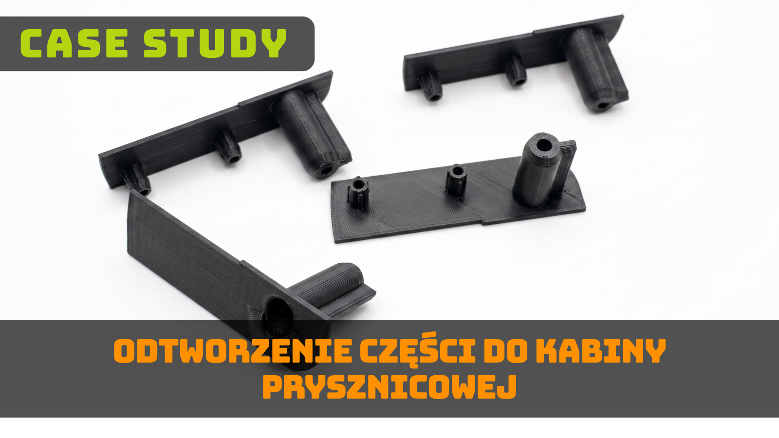 Czarne zatrzaski do kabiny prysznicowej wydrukowane w technologii 3D z wytrzymałego materiału PETG.